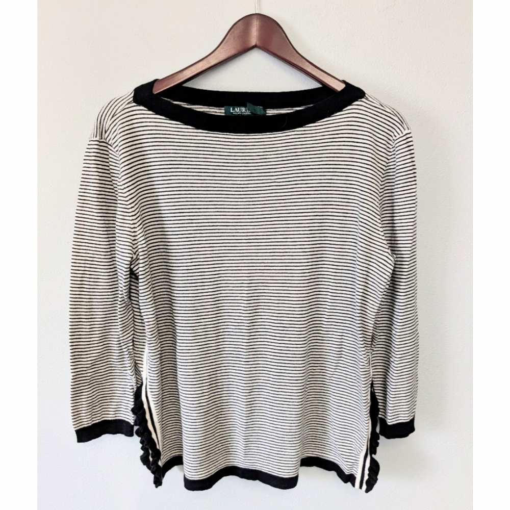 Lauren Ralph Lauren Knit Black and White Striped Lightweight Sweater Size XL